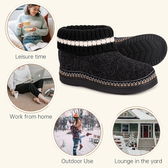 Women's Indoor Outdoor Memory Foam Black Fleece Lining Bootie Slippers .NWT - Picture 6 of 11